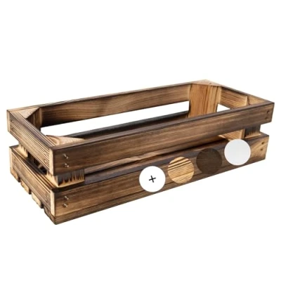 Image of Creative Deco Flamed Wooden Crate with Handles 34x14x9cm Keepsake Chest Storage Box Crates Easter Gift Vintage Farmhouse Display Basket