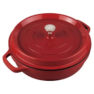 Image of Masterpan Non Stick Dutch Oven Casserole Dish with Lid 28cm / 3.8L, Induction Ready, Cast Aluminium, &amp; Dishwasher Safe, Red