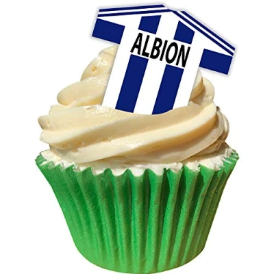 Image of 12 Edible T Shirt Decorations Great for Albion Fans Perfectly pre Cut Wafer just pop Them Out The Packaging and top on Your Cake Pack of by CDA Products Ltd