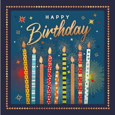 Image of Noel Tatt Male Birthday Card General for Men Candles, Fireworks and Stars Eco Friendly Recyclable