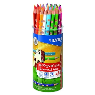 Image of LYRA Groove Slim Wooden Colouring Pencils, 48 Pieces in Assorted Colours with Sharpener, Ideal for Children and Schools