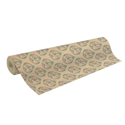 Image of Clairefontaine 223899C One Roll Recycled Raw Kraft Paper Dimensions: 50mx70 cm 70g Pattern: Christmas Balls, Red/Green Paper, Ideal for Gift Wrapping, DIY, Creative Hobbies