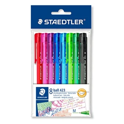 Image of STAEDTLER Medium Retractable Rainbow Ballpoint Pens, Assorted, Pack of 8