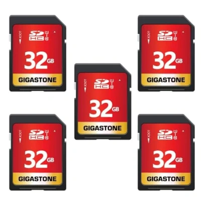 Image of Gigastone SD Card 32GB 5 Pack, High Speed Full HD Video Memory Card, Compatible with Canon Nikon Sony Pentax Kodak Olympus Panasonic Digital Camera, UHS I SDHC U1 Class 10
