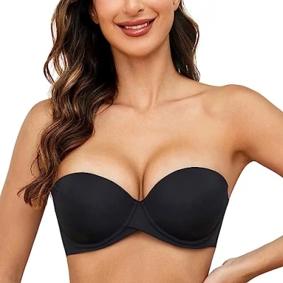 Image of MELENECA Women’s Heavy Padded Convertible Multiway Underwire Push Up Strapless Bra Black 32B