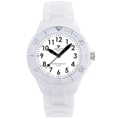 Image of Alienwork Kids Children&#039;s Teacher Watch Boys Girls White Silicone Strap Black Kid Learning Time Luminous Dial