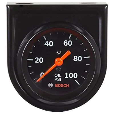 Image of Bosch Actron SP0F000052 Style Line 2&quot; Mechanical Oil Pressure Gauge (Black Dial Face, Black Bezel)