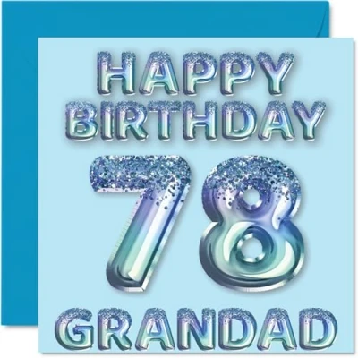 Image of 78th Birthday Card for Grandad Blue Glitter Party Balloons Happy Cards 78 Year Old from Grandson Granddaughter, 145mm x Bday Greeting Gift
