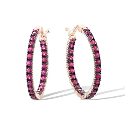 Image of Santuzza 925 Sterling Silver Huggie Hoop Earrings 2.29 CT Created Ruby Cuff Pierced Earring (Rose Gold Plated)