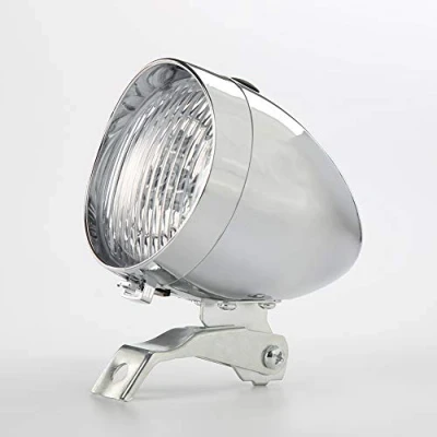 Image of Washranp Bike Lights,Bicycle Head Lamp,3 LED 2Modes Bicycle Front Light Lamp Headlight Vintage Flashlight Headlamp Silver
