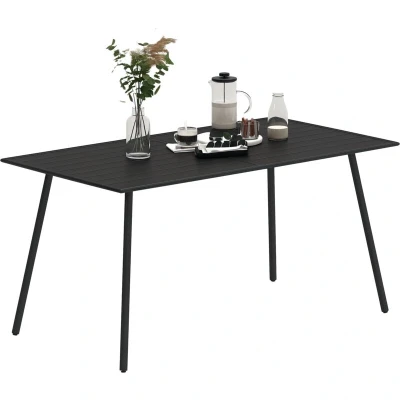 Image of Outsunny Garden Table for 6 Person, Rectangle Outdoor with Easy Clean Slat Top, Rust Resistant Steel Frame, Deck, Balcony, 150 x 80 74 cm, Black