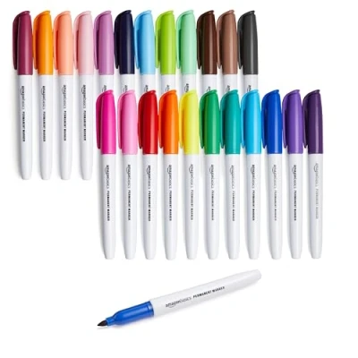 Image of Amazon Basics Permanent Markers, Assorted Colours, 24 Pack