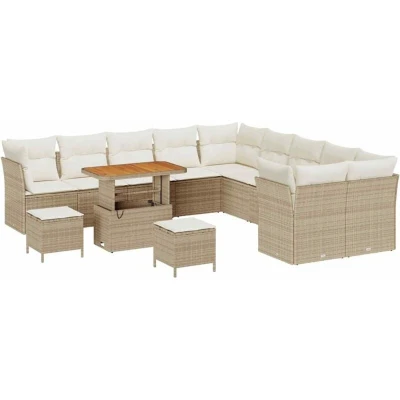 Image of vidaXL 13 Piece Garden Sofa Set with Cushions Beige Poly Rattan Acacia