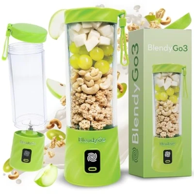 Image of BlendyGo 3 Portable Blender, Smoothie Maker, Small Powerful Cordless Mini USB Maker to Go, Stand BPA Free, PulseMotion &amp; BlendPro Technology, 550 ml (Green)
