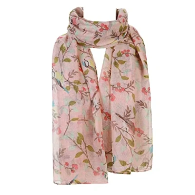 Image of London scarfs Women s fashion Butterfly Print Long Scarves floral Neck Scarf Shawl (Fat Birds Pink)
