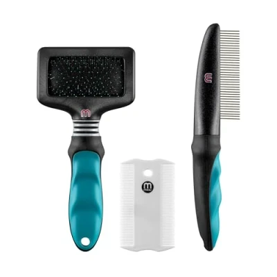 Image of Mikki Kitten Cat Grooming Kit with Slicker Brush, Comb and Flea Gentle Starter Set 3pcs