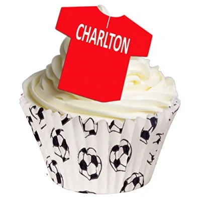 Image of Pack of 12 Edible pre Cut Charlton Atheltic Football Shirt Decorations 201 183