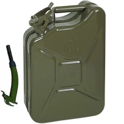 Image of Opticare 10 Litre Green Metal Jerry Can With Flexible Spout (UN Approved, GS/TUV Certification)