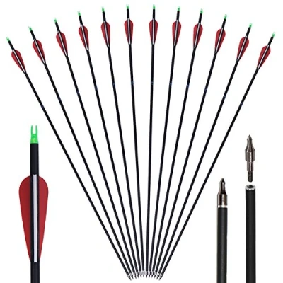 Image of Huntingdoor 12Pcs 30 inch Archery Carbon Arrows Spine 550 Hunting Targeting with Replaceable Broadhead for Recurve Bow Compound Target Practice