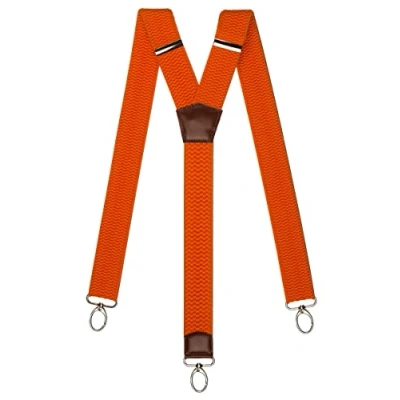 Image of Olata Heavy Duty Y Shape Wide Braces/Suspenders with Brown Leather and Carabiner Clips 4cm. Orange