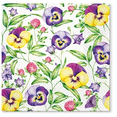 Image of Tete a 3Ply Flowery Tissue Paper Napkins Serviettes 33cm x Pack of 20 (BEAUTIFUL PANSIES)
