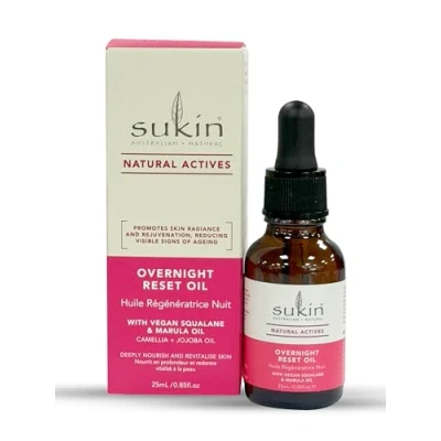 Image of Sukin Overnight Reset Oil Natural Actives Face with Vitamin E, Jojoba and More Care, Skin Skincare, E for Skin, 25ml