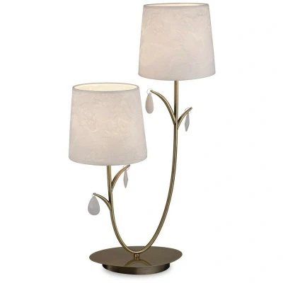 Image of Andrea Table Lamp 63cm, Antique Brass, White Shades, Crystal Droplets