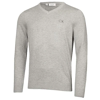 Image of Calvin Klein Mens V Neck Tour Golf Sweater Silver XXXL