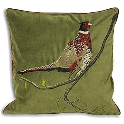 Image of Riva Home Hunter Velvet Feather Filled Cushion, Natural, 45 x 45cm, Green