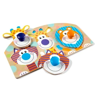 Image of Melissa &amp; Doug First Play Wooden Jumbo Knob Safari Animal Puzzle (3 pcs)