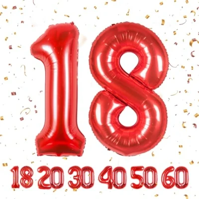 Image of Number Balloons 18,Red 18 for Birhtday Party Decoration,40 Inch Giant Helium Foil Boys Girls 18th Birthday Decor Anniversary Decorations Supplies