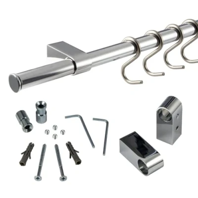 Image of Gedotec Design Kitchen Railing Wall Rail System Stainless Steel Look Set Length: 1200 mm with 5 S Hooks Mounting Material 1 Complete Metal