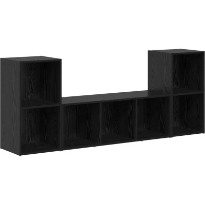 Image of vidaXL TV Cabinet Set 3 pcs Black 107 x 35 37 cm Engineered wood
