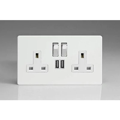 Image of Varilight XDQ5U2SWS 13A Socket 2G With USB, Premium White, 86x147x31mm
