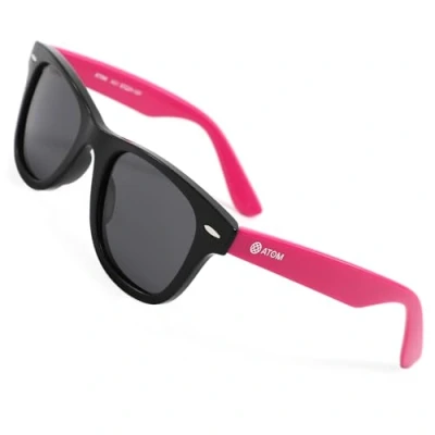 Image of ATOM Polarized 100% UV Protection Kids Sunglasses Aged between 5 12 Years Children for Boys and Girls (Grey Lens, Black &amp; Pink)