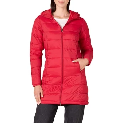 Image of Amazon Essentials Women&#039;s Lightweight Water Resistant Hooded Puffer Coat (Available in Plus Sizes), Red, XL