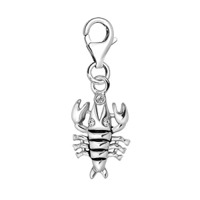 Image of Quiges 925 Sterling Silver White Cubic Zirconia Ocean Lobster Clasp Charm Clip on Pendant