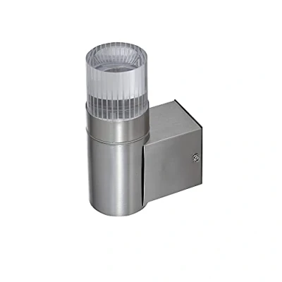 Image of Biard LED Up Wall Light Modern Outdoor Garden Easy Install Lamp in Silver Stainless Steel with Diffused Effect Weatherproof IP44 Protection Ideal for Garage, Front Door &amp; Porch