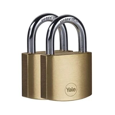 Image of Yale Y110B/40/122/2 Standard Security 40mm Brass Padlock, Pack of 2 Open Hardened Steel Shackle 3 keyed Alike Keys