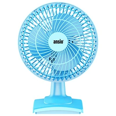 Image of ANSIO 6 inch Mini Electric Desk Fan Small Portable Air Cooling with Tilt Feature and 2 Speed Setting ideal for top, Bed, Office, Home &amp; Travel Use Blue