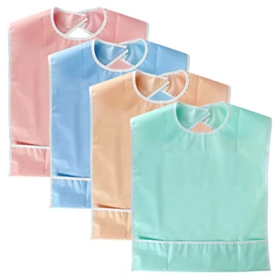 Image of BTSKY 4 Pcs Waterproof Reusable Adult Bibs Washable Mealtime Protector Bib Clothing with Crumb Catcher