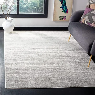 Image of SAFAVIEH Modern Ombre Rug for Living Room, Dining Bedroom Adirondack Collection, Short Pile, in Ivory and Silver, 122 X 183 cm