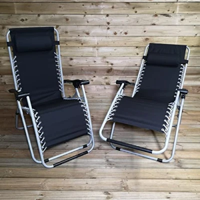 Image of Kingfisher Gravity Garden Reclining Sun Chair Lounger 2 Pack (2)