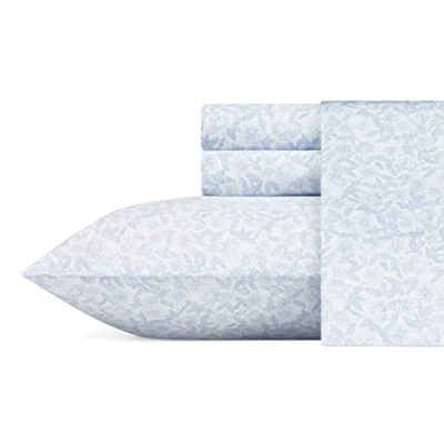 Image of Laura Ashley Home King Sheets, Soft Sateen Cotton Bedding Set Sleek, Smooth, &amp; Breathable Decor (Blossoming Blue,4 pcs, King)