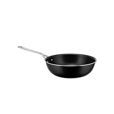 Image of Alessi Deep Frying pan in Aluminium with Non Stick Interior, Black Handle 18/10 Stainless Steel Magnetic Bottom Suitable for Induction Cooking