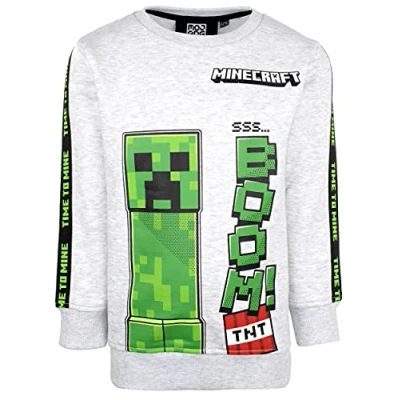Image of Minecraft Grey Sweatshirt Gifts For Boys Top Gaming Merchandise Birthday Game Tshirt Age 7/8