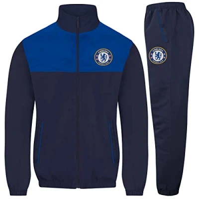 Image of Chelsea FC Official Football Gift Mens Jacket &amp; Pants Tracksuit Set Navy 3XL