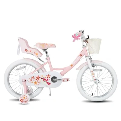Image of STITCH Unicorn 18 Inch Girls Bike for 5 8 Years Old Kids, with Basket&amp;Kickstand&amp; Doll Seat,Pink