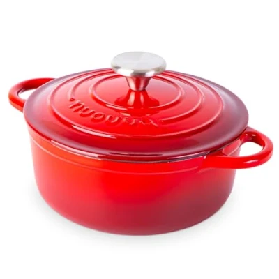 Image of Cast Iron Dutch Oven with Lid Non Stick Ovenproof Enamelled Casserole Pot Sturdy Cookware Red, 2.1 Quart, 20cm by Nuovva
