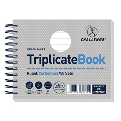 Image of Challenge Triplicate Book Carbonless Wirebound Ruled 105x130mm Ref F63079 [Pack of 5]